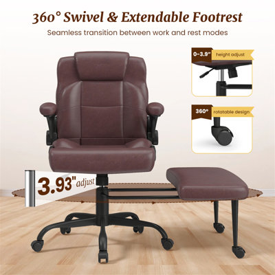 Fauteuil de bureau à pieds croisés avec accoudoirs, fauteuil croisé large à roulettes, repose-pieds rotatif à 360 °, fauteuil pivotant à hauteur réglable pour le TDAH, fauteuil de bureau ergonomique pour la détente au bureau à domicile