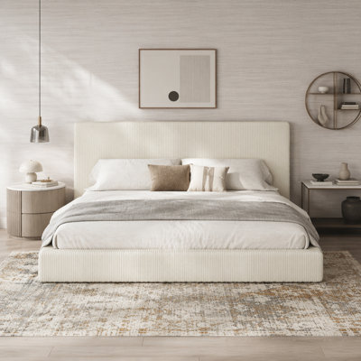 Structure de lit avec table d'appoint coulissante réglable, coussin rembourré en velours côtelé 8,7 po Cloud