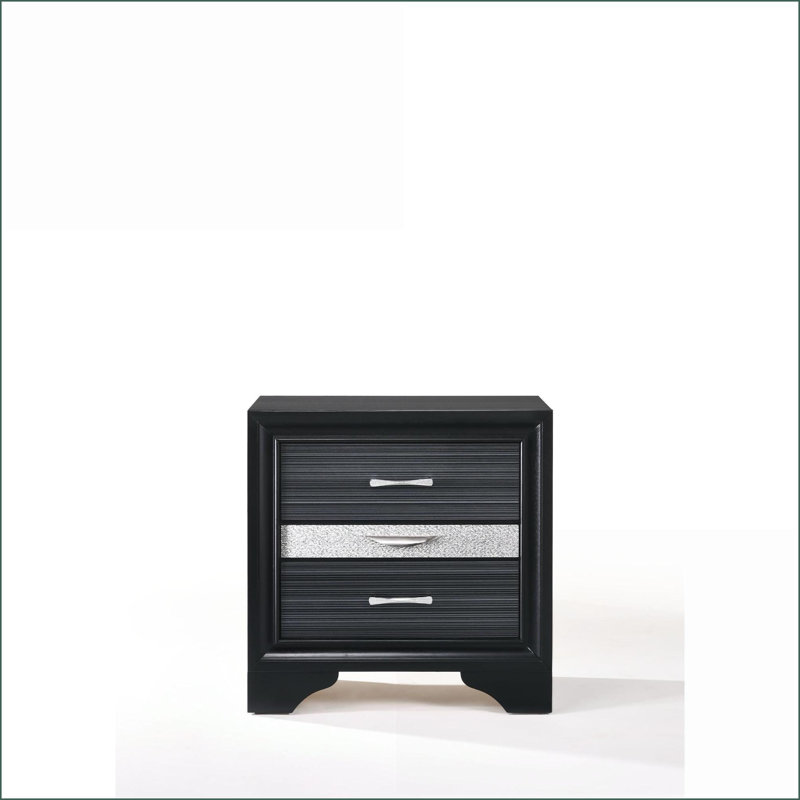 Table de chevet noire avec 2 tiroirs et rangement pour bijoux, Noir