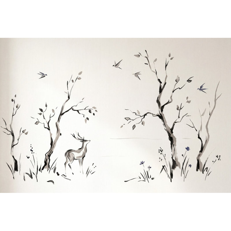 Adhésif mural cerf délavé Minimalist Landscape, 140 po x 108 po, Non tissé