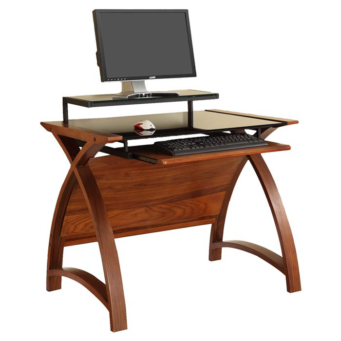 Sunterra Glass Top Computer Desk, Walnut/Piano Black Glass, 84cm H x 90cm W x 64cm D