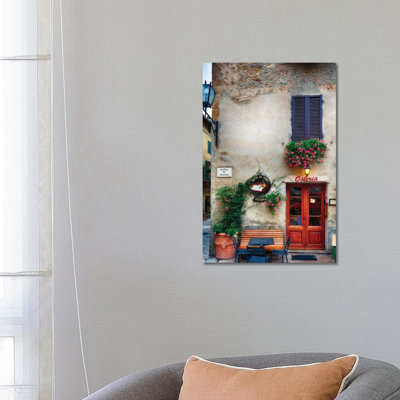 Quaint Restaurant Building In Pienza, Tuscany, Italy by George Oze - Wrapped Canvas Print