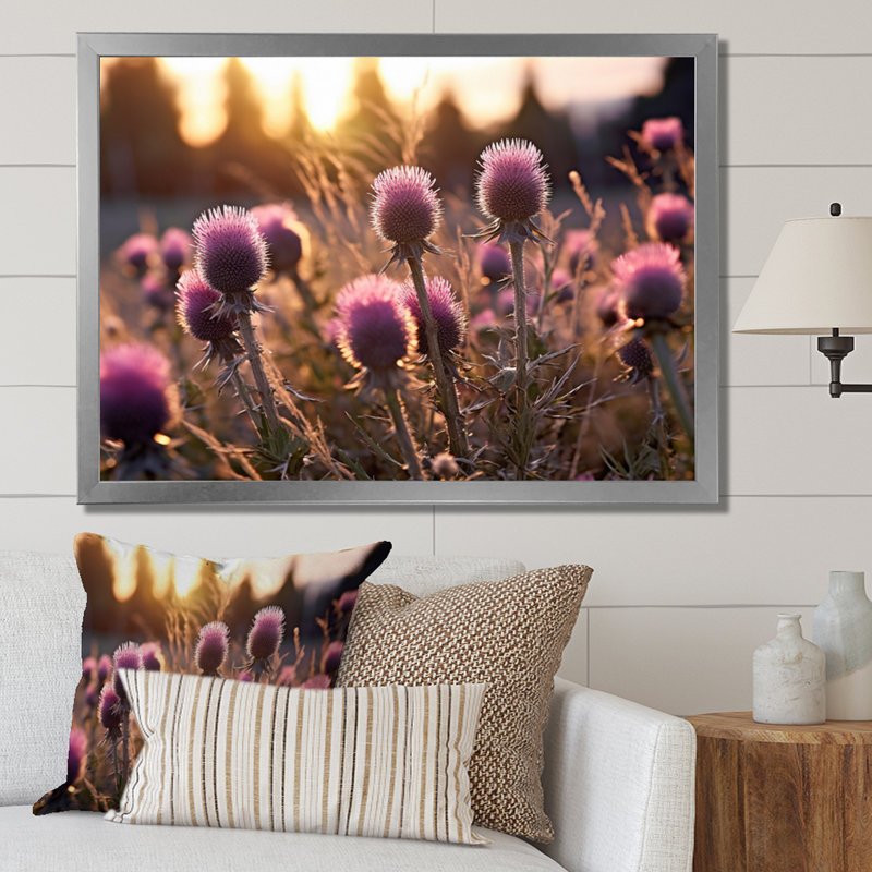 Mauve, vert, chardon, chuchotement, plante, II, Cadre photo argenté, H 34 po x l 44 po x P 1,5 po
