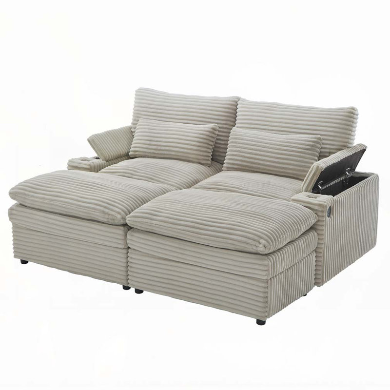 Canapé-lit modulaire en velours côtelé avec rangement Corduroy, Gris