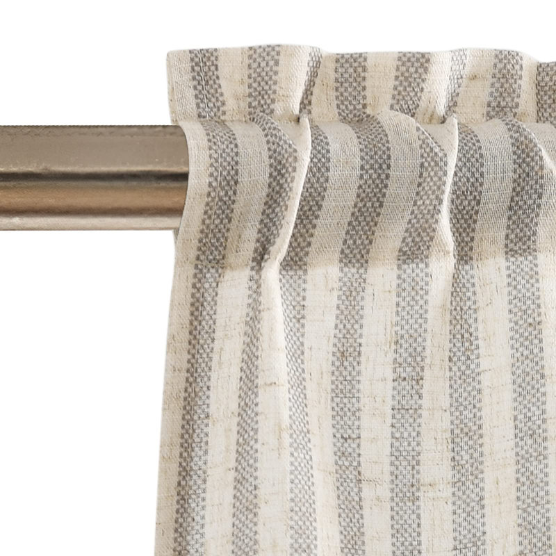 Rod Pocket Striped Kitchen Curtains, Gray, 52" W x 24" L