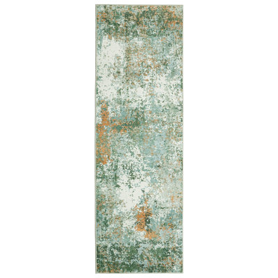 Modern Abstract Runner Rug 2x6 Washable Runner for Hallway Contemporary Accent Rug with Non Slip TPR Backing, Low Pile Non Shedding Kitchen Mat, Soft Thin Foldable Carpet for Bedside, Green