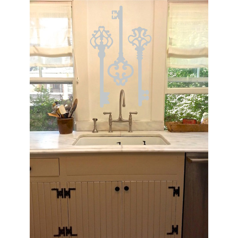 Décalcomanie murale clés squelettes, H 22 po x l 21 po x P 0,01 po, Gris clair