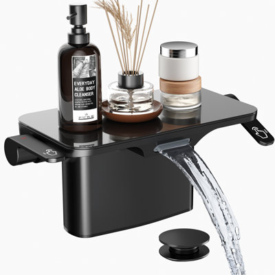 Robinet pour salle de bain à poignée double 4 pouces avec tablette en verre nickel brossé Modern