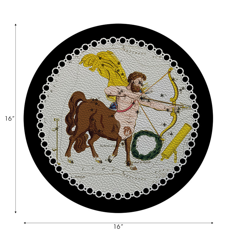 Zodiac Sagitarius Vegan Leather Round Pebble Placemat, Black