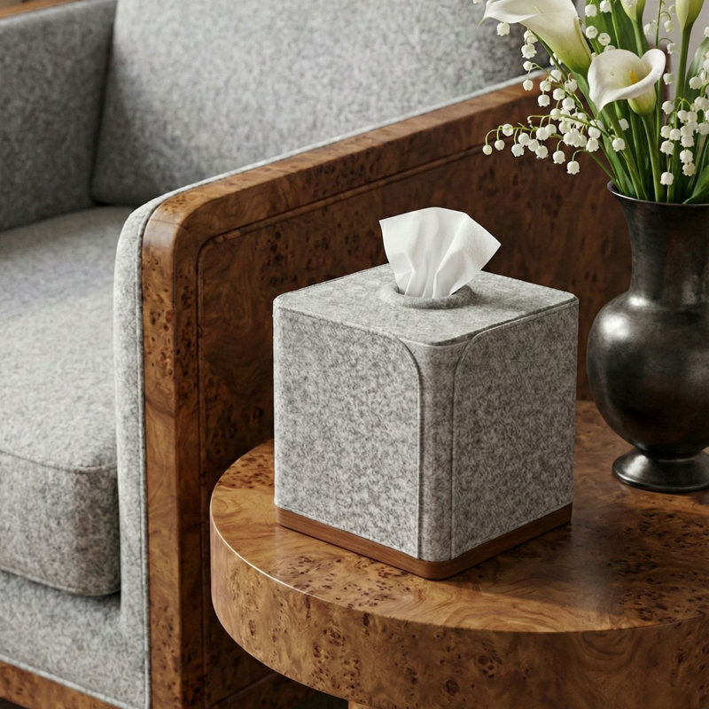 Couvre boîte à mouchoirs en tissu bruni
