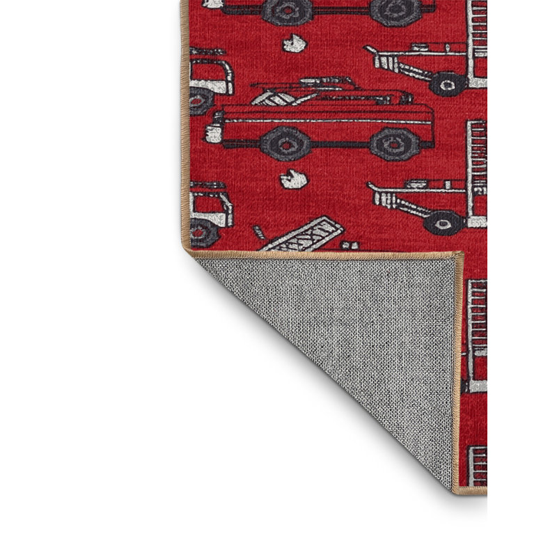 Machine Washable Transportation Red Area Rug, Round 3'