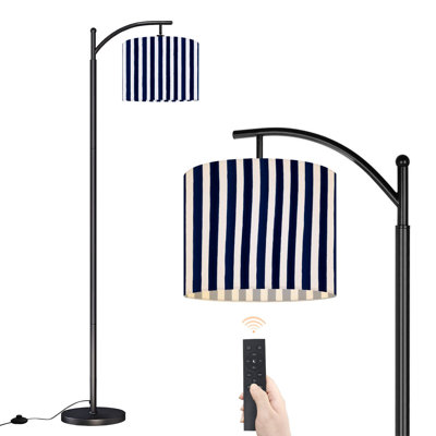 Arc Floor Lamp Navy Blue White Stripes Seamless Vertical navy blue white stripes Floor Lamps with Remote LED Lights Adjustable Lamp Shades Tall Standing Lamps for Reading Office Living Room