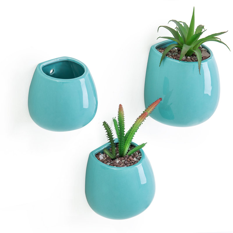 Ceramic Wall Planter, Aqua Blue