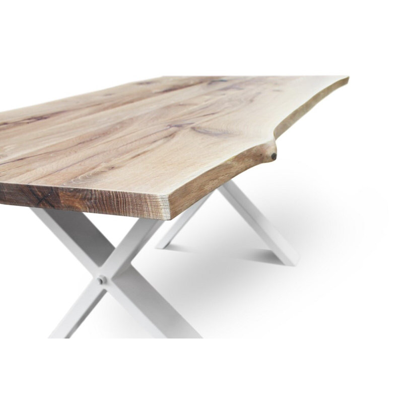 Oak Solid Wood Top Metal Base Dining Table