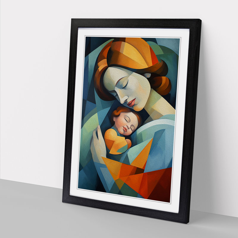 XYZ-FRM-V1223-4562 Mother and Baby Cubism No.2 1 Piece Single Picture Frame Wall Art, 34cm H x 25cm W x 2cm D, Black