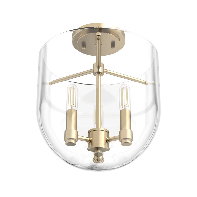 Hunter Sacha Natural Iron 3 Light Flush Mount Ceiling Light Fixture, Gold