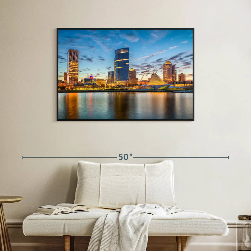 Milwaukee Cityscape, Cadre flottant noir, 40 po x 27 po