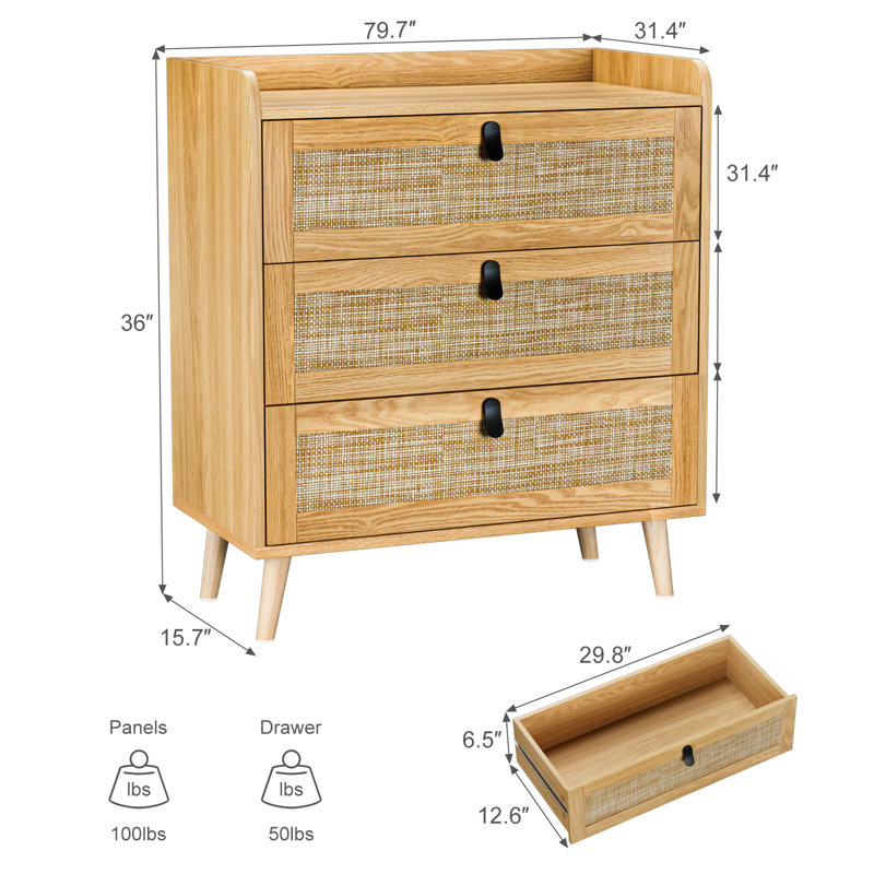 Aarsh 15.7'' W 3 - Drawer Dresser, Natural