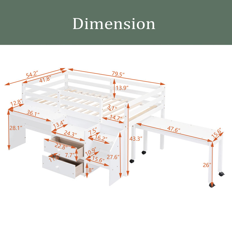 Lit mezzanine pour enfants Henli, Simple, Blanc