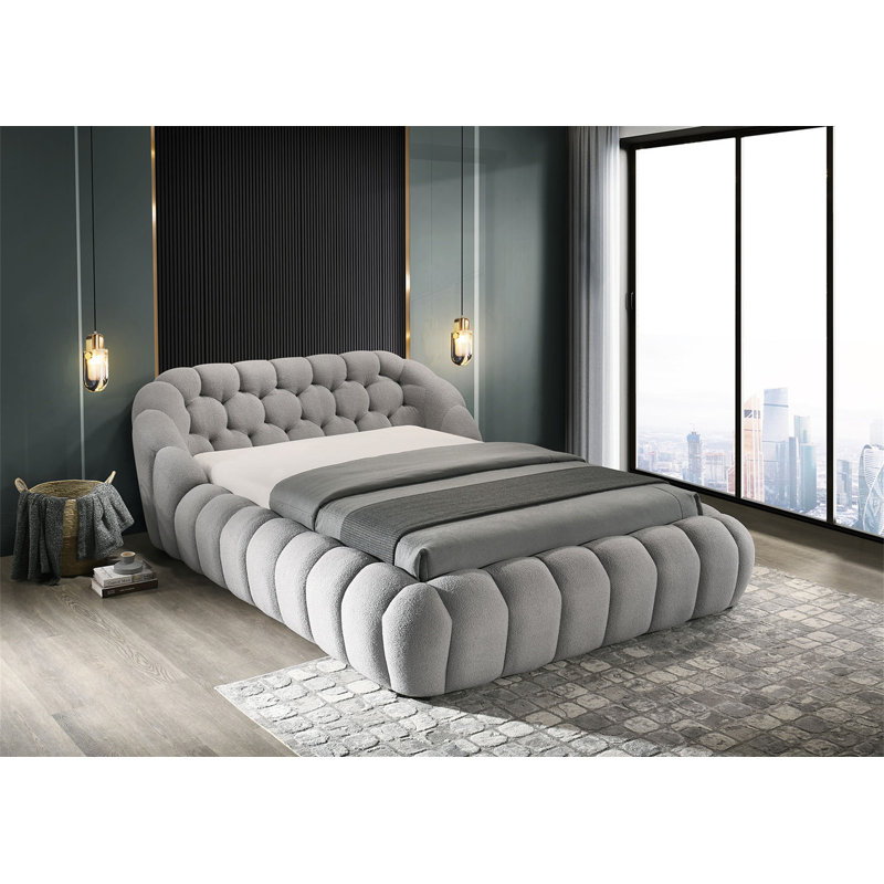 Lit tapissier en tissu de chenille gris de style contemporain accrocheur 1 pièce, Gris