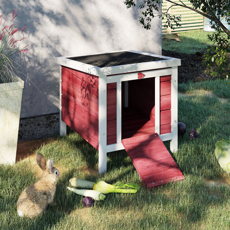 Cochon d'Inde rouge en bois avec fonctionnalité polyvalente - Cage pour lapin, chiot et plus