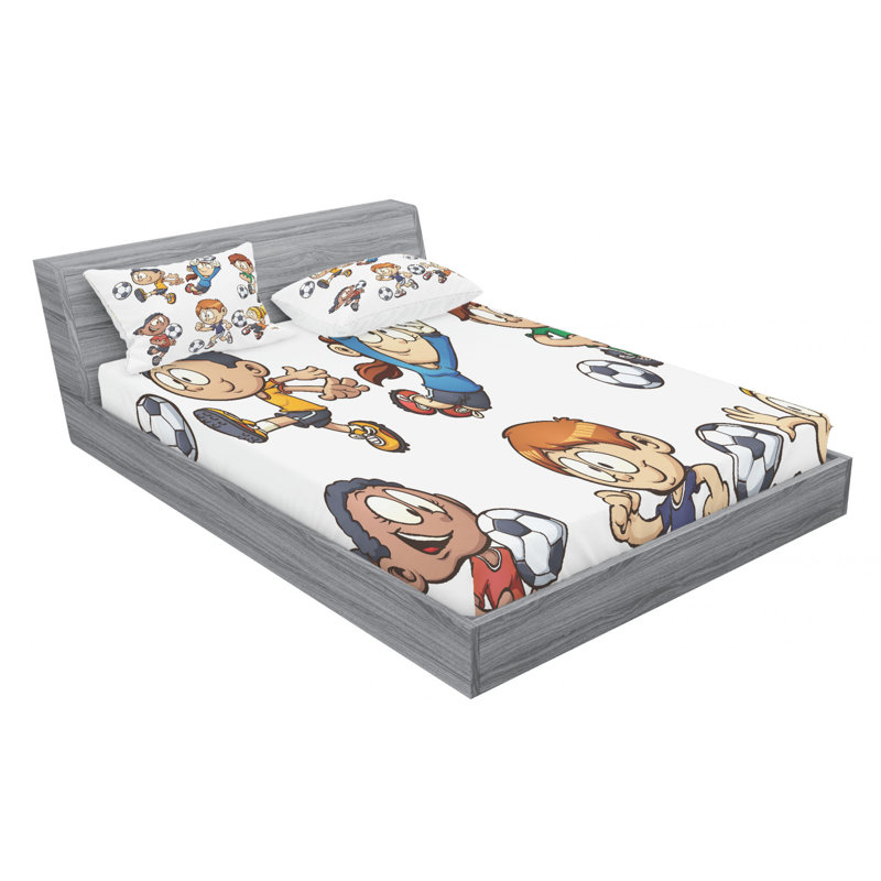 Soccer Microfiber Fitted Sheet, Queen Fitted Sheet with 2 Pillowcases