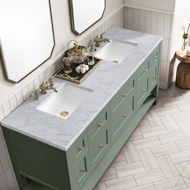 Breckenridge 72'' W Double Vanity, Smokey Celadon, Carrara White, 8" Widespread