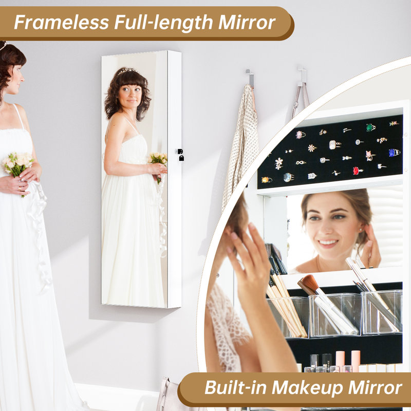 14.5'' Wide Wall/Door Mounted Jewelry Armoire with Full-Length Mirror​, White