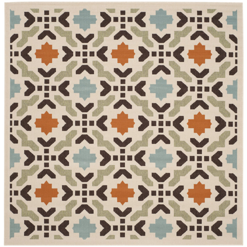 Amedee Performance Oriental Indoor/Outdoor Area Rug, Square 6'7"