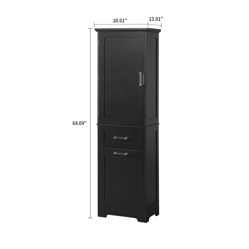 Modern Stylish Tall Bathroom Storage Cabinet Linen Cabinet with a Cabinet and Two Drawers, Black 