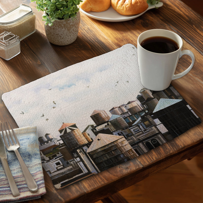 Blue Building Braided Polyester Placemat - Water Towers Design