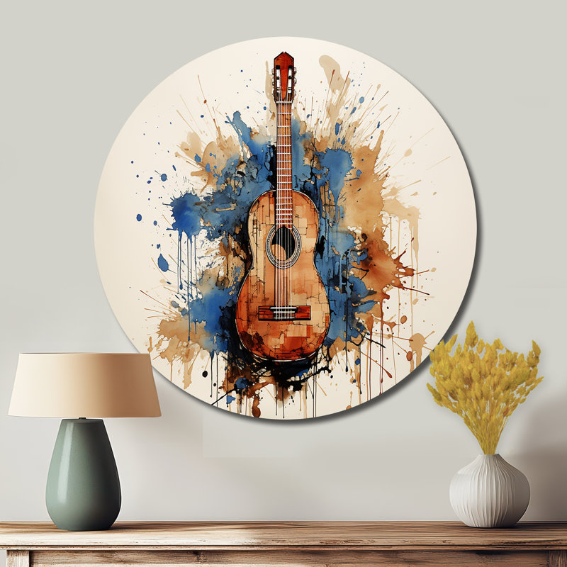 Earthy Brown, mélodie de guitare - musique ronde, art en métal, H 16 po x l 16 po