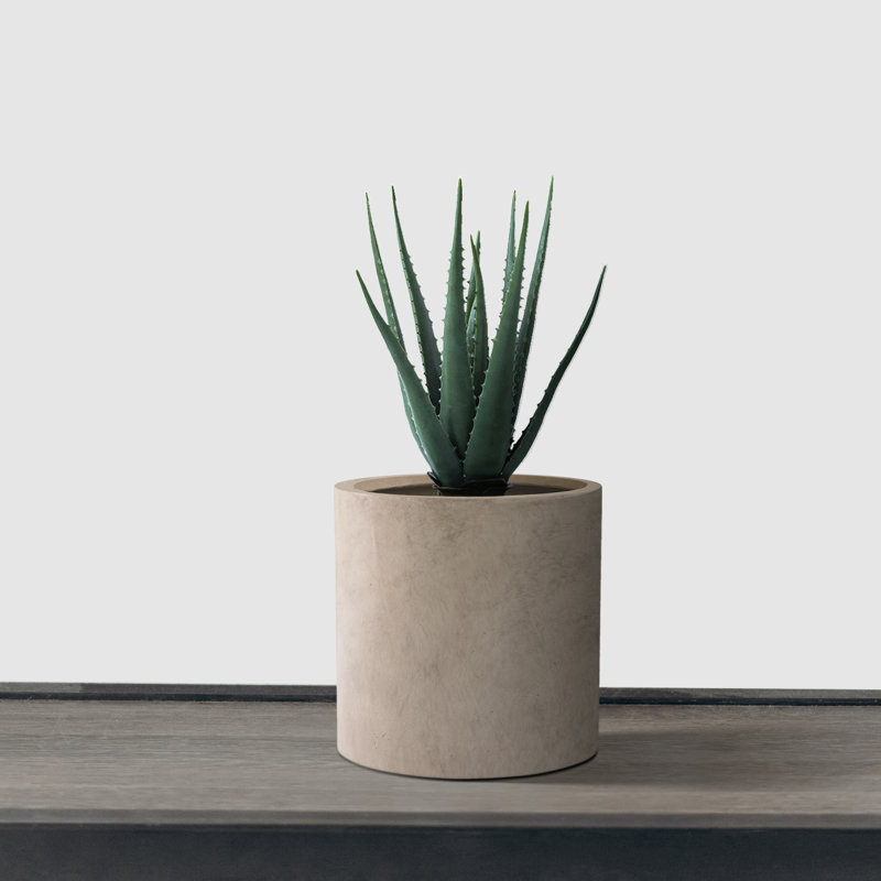 12.9" Beige Lightweight Concrete Cylindrical Planter with Drainage Hole