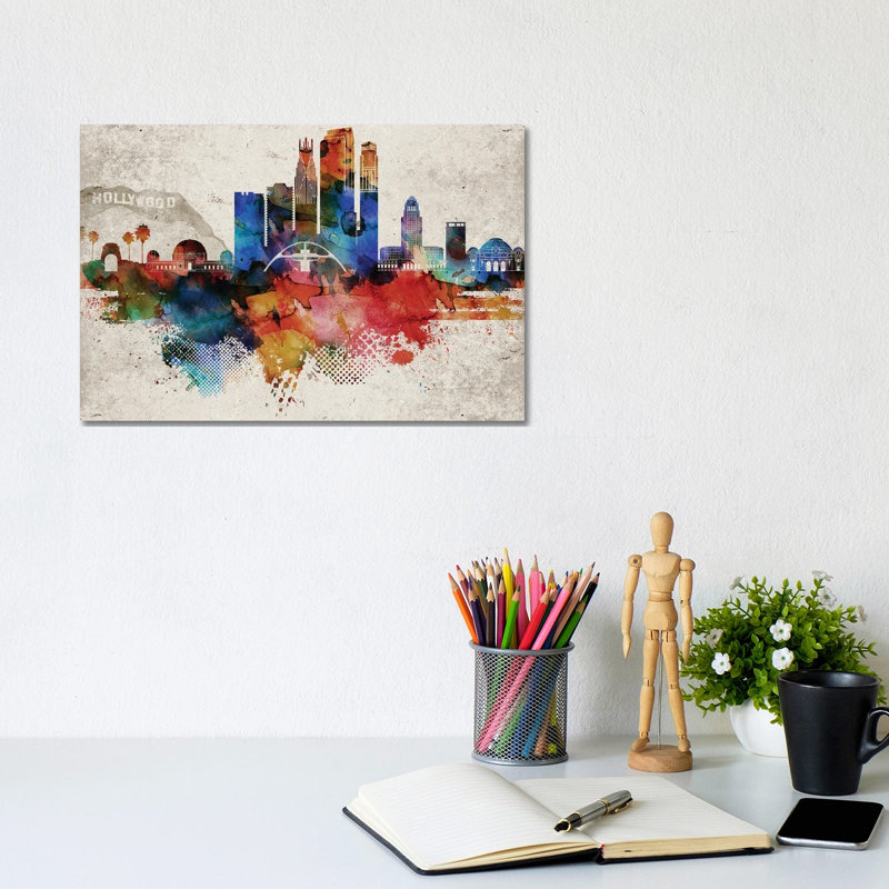 Los Angeles Abstract by WallDecorAddict - Wrapped Canvas Painting, 20.32 cm H x 30.48 cm W