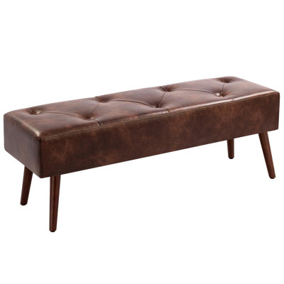 Red Barrel Studio® 44 Inch Tufted Bench, Leather Footrest Bedroom Bench Seat, Upholstered Leather Indoor Bench Beathable Fabrics Ottoman Bench With X-Shaped Wood Legs Fo