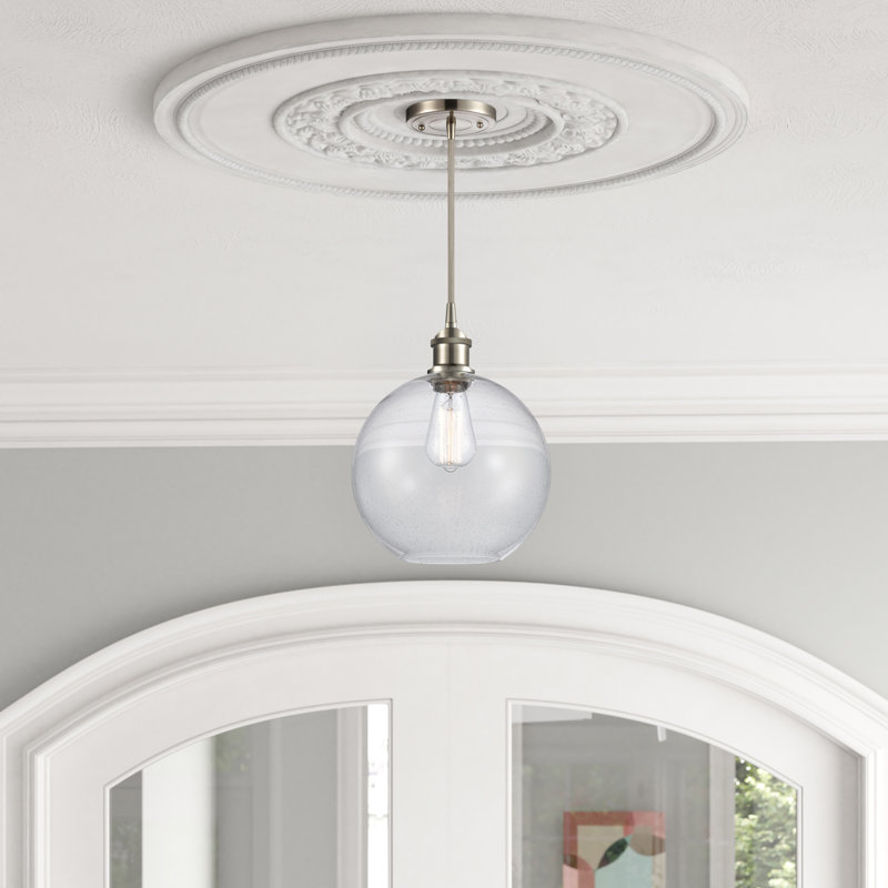 Luminaire suspendu sphère 1 lumière Baptista, Ampoule non incluse, Grainé, Nickel satiné brossé