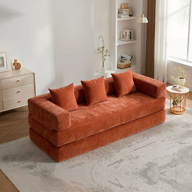 Canapé-lit pliant de 78 po avec accoudoirs amovibles en forme de L, canapé-lit modulaire en chenille désossé escamotable, canapé-lit pliable en mousse à mémoire de forme pour petits espaces
