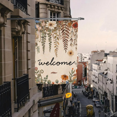 Vintage Fern Welcome Flag, for Indoor & Outdoor，35L x 24W