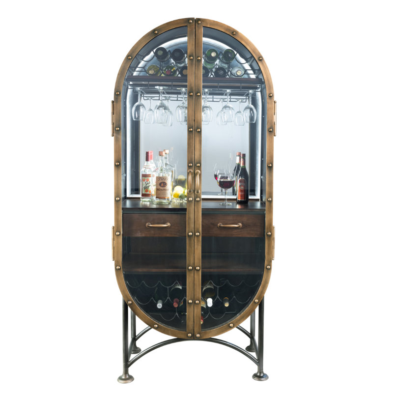 Rustic Modern Wine & Bar Accent Cabinet with LED Lighting