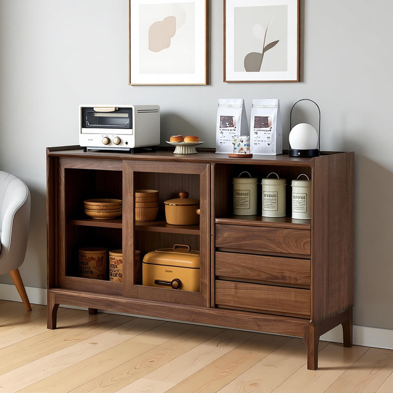 Black walnut solid wood simple sideboard, 33.46" H x 55.11" W x 15.74" D
