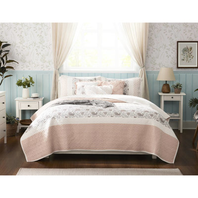 Courtepointe double / grand en coton 6 pièces et coussins décoratifs pour lit de détente