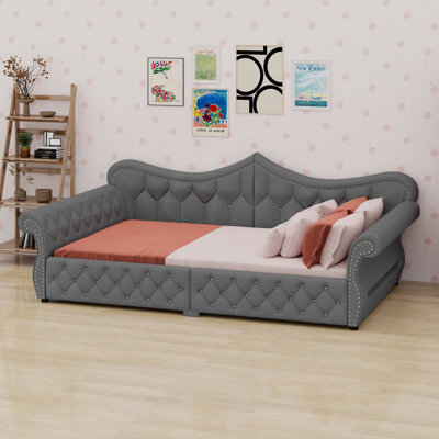Modern Upholstered Daybed with LED and Nail Head Detailing