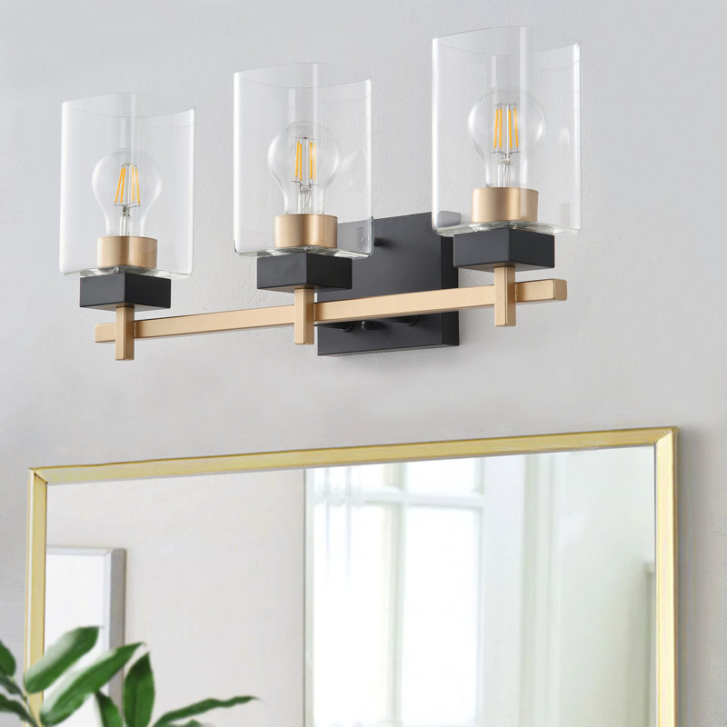 Miroir de salle de bain à 3 lumières sur miroir avec abat-jour en verre