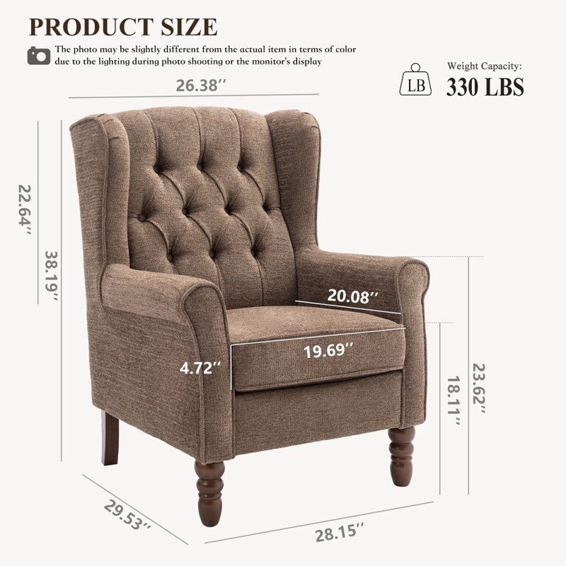 Angiolino Upholstered Button Tufted Small Accent Chair Armchair, Bown Polyester Blend
