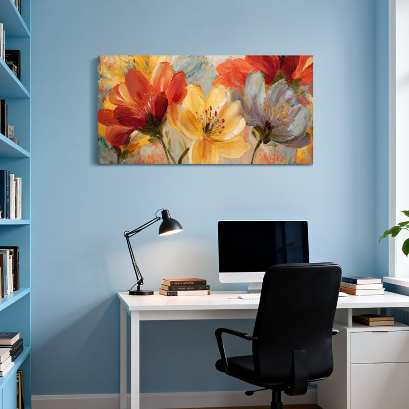 Plantes et fleurs, impression d'art floral abstrait coloré, H 20 po x l 40 po