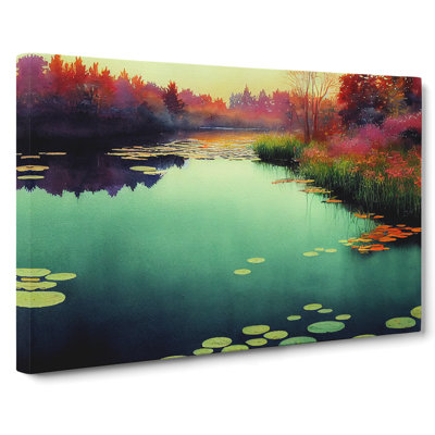 Pretty Watercolour Pond - Wrapped Canvas