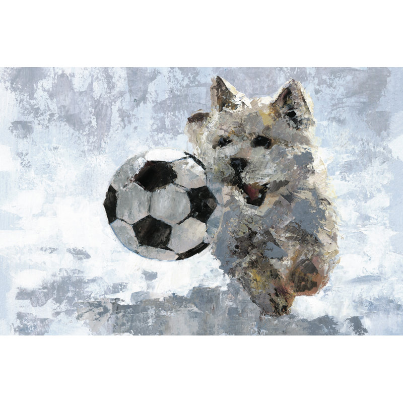 Dog And Soccer Ball by Parvez Taj - Wrapped Canvas Painting, 101cm H x 152cm W x 3.8cm D