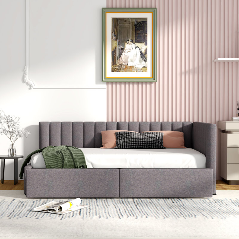 Gerniya Modern Linen Fabric Upholstered Daybed with Two Storage Drawers, Twin Size, Gray