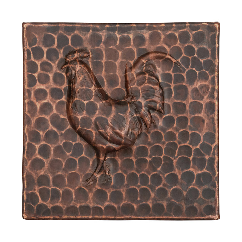 4" x 4" Hammered Copper Rooster Tile