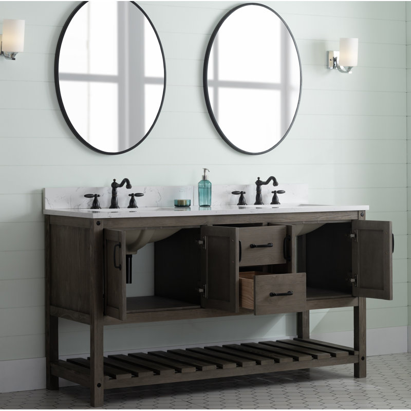 Radstock 60'' Double Bathroom Vanity with Engineered Quartz Top, Antique Gray
